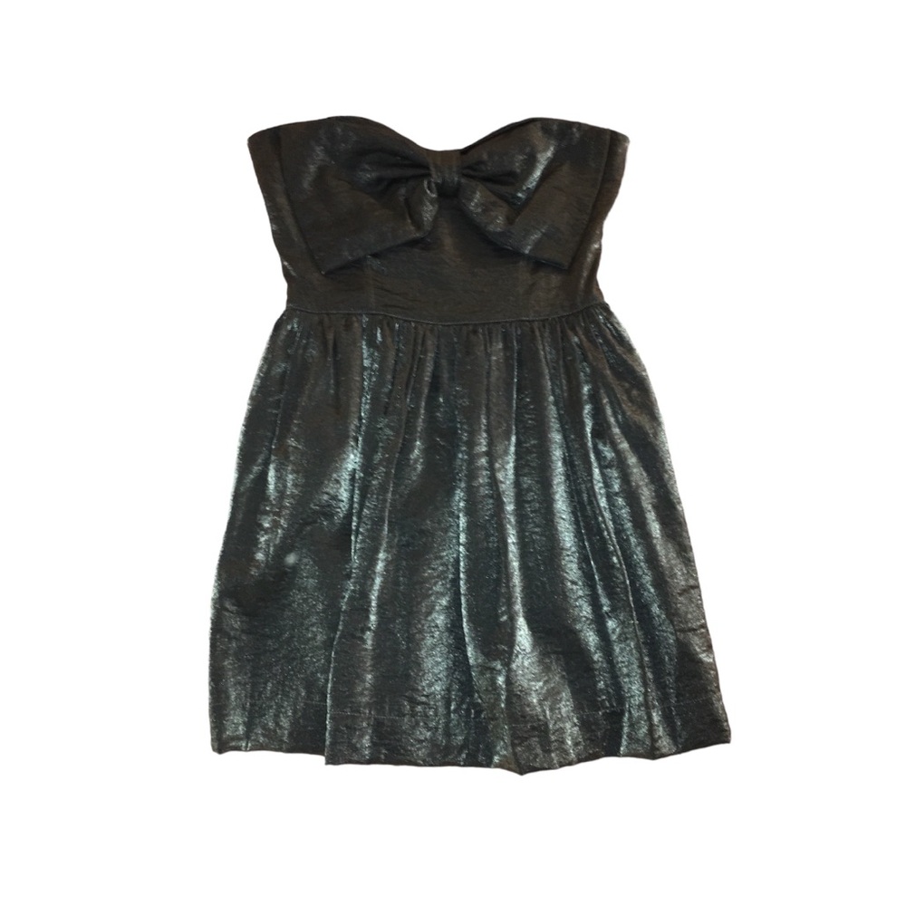 STRAPLESS METALLIC BOWKNOT DRESS W/ BACK ZIPPER • SIZE L • A’GACI • NWT